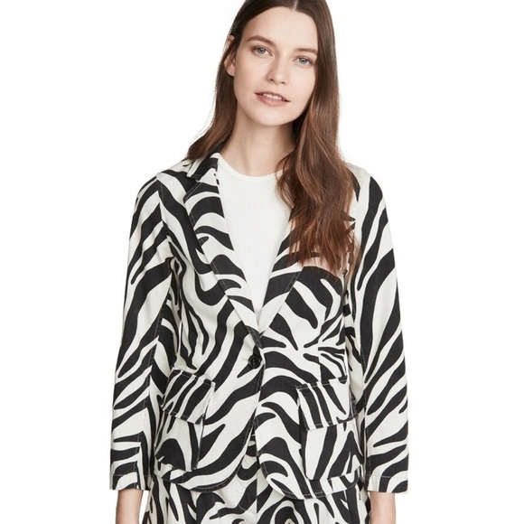 NILI Lotan Zebra Print White & Black Addison Blazer Cotton Blend 0 - Picture 2 of 9